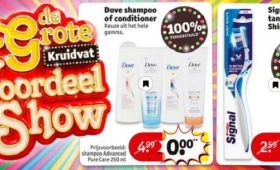 Signal tandenborstel, Dove shampoo of conditioner én Sunlight douchegel.